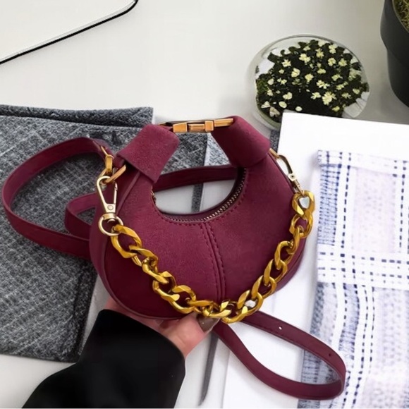 Handbags - Burgundy Mini Bag with Chunky Chain